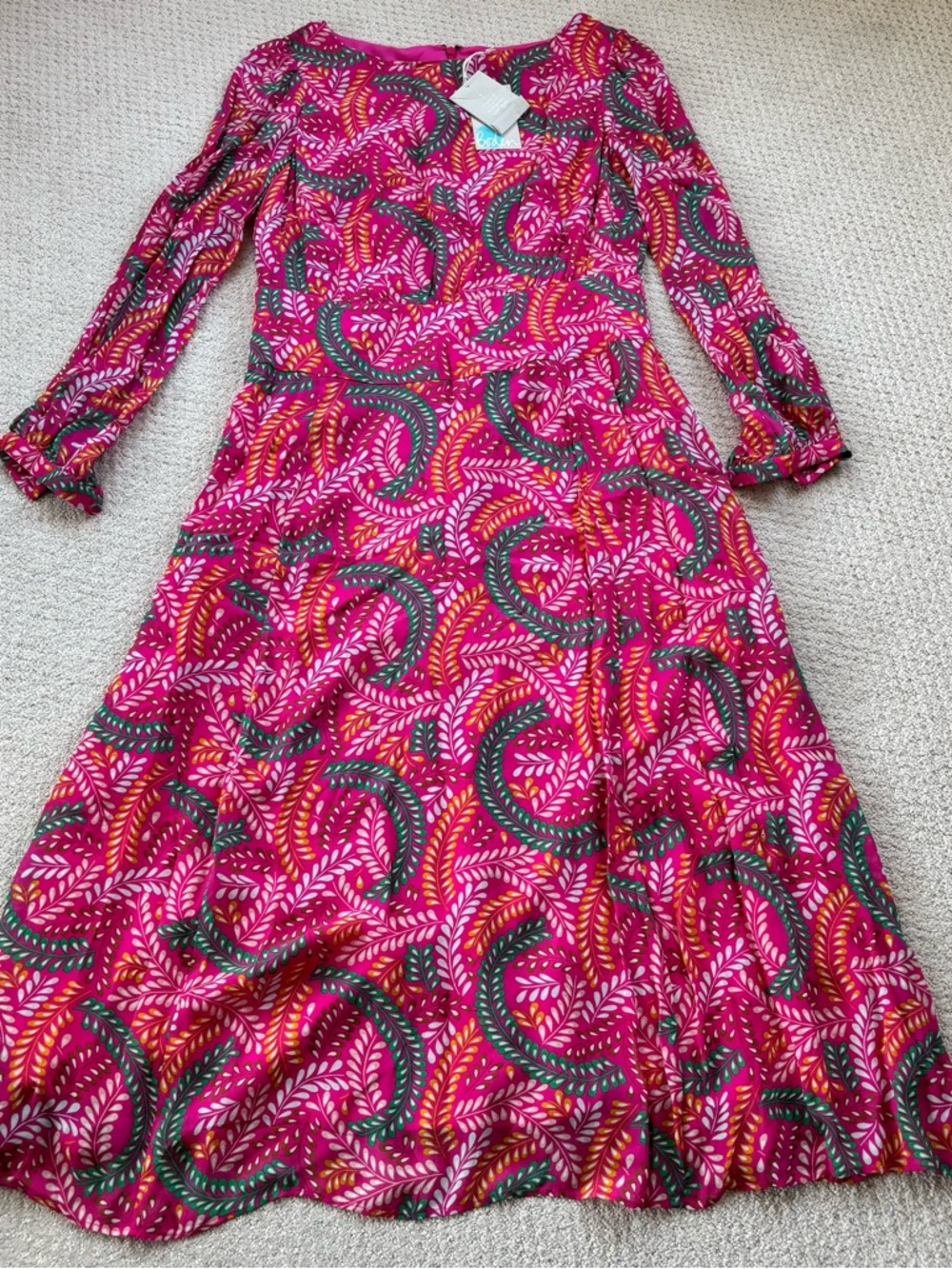 Boden Vibrant Pink Patterned Ingrid  Long-Sleeve Midi Dress - Picture 2 of 6